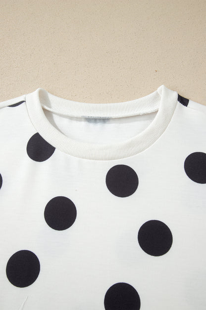 White Polka Dot Short Sleeve Top Casual Skort 2pcs Outfit