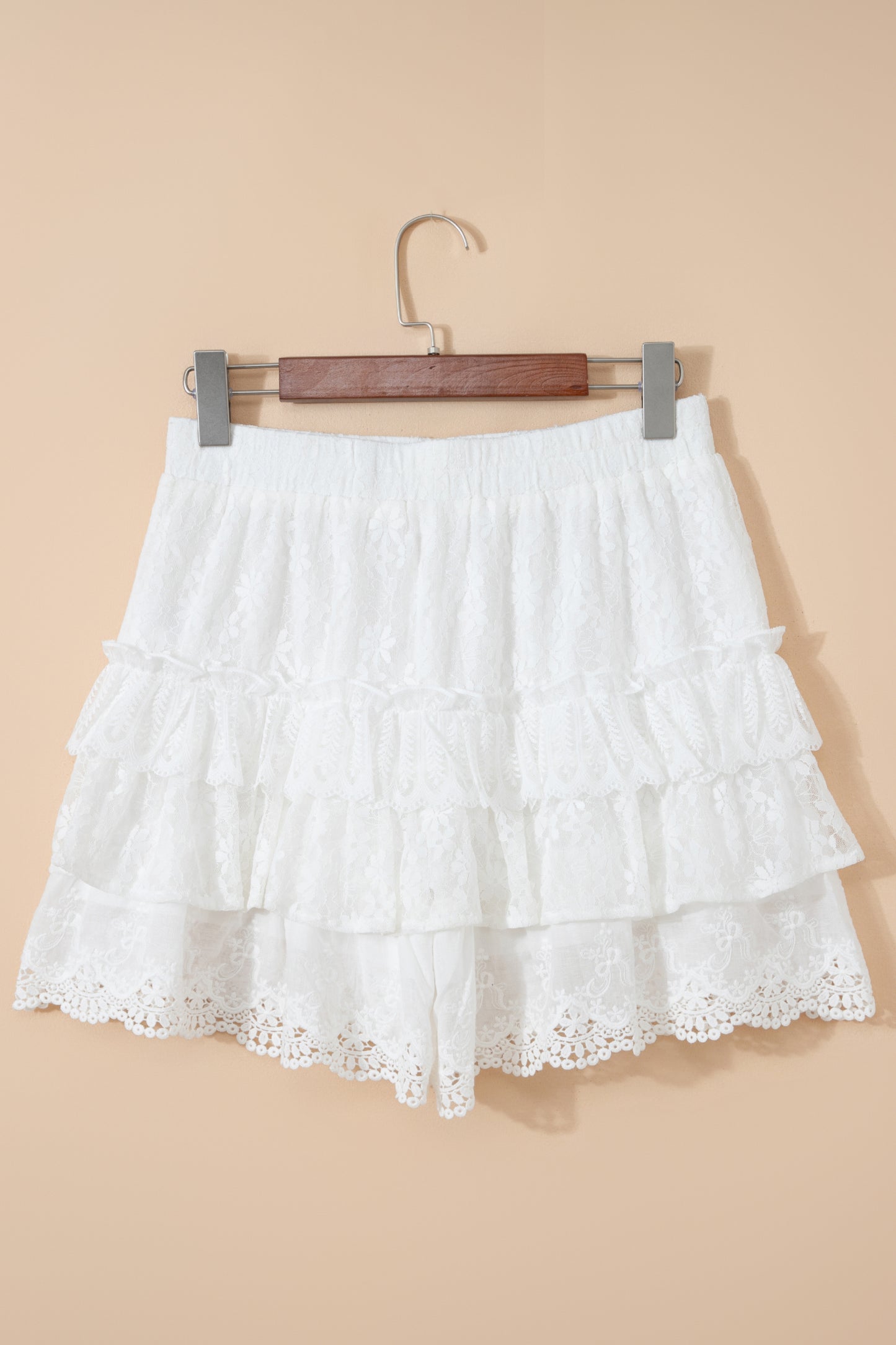 White Lace Ruffle Tiered Shorts