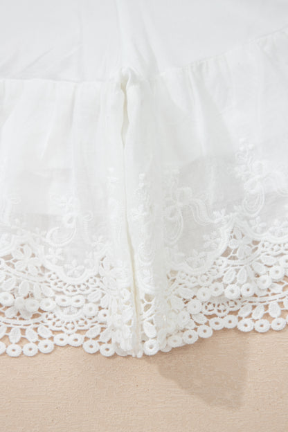 White Lace Ruffle Tiered Shorts
