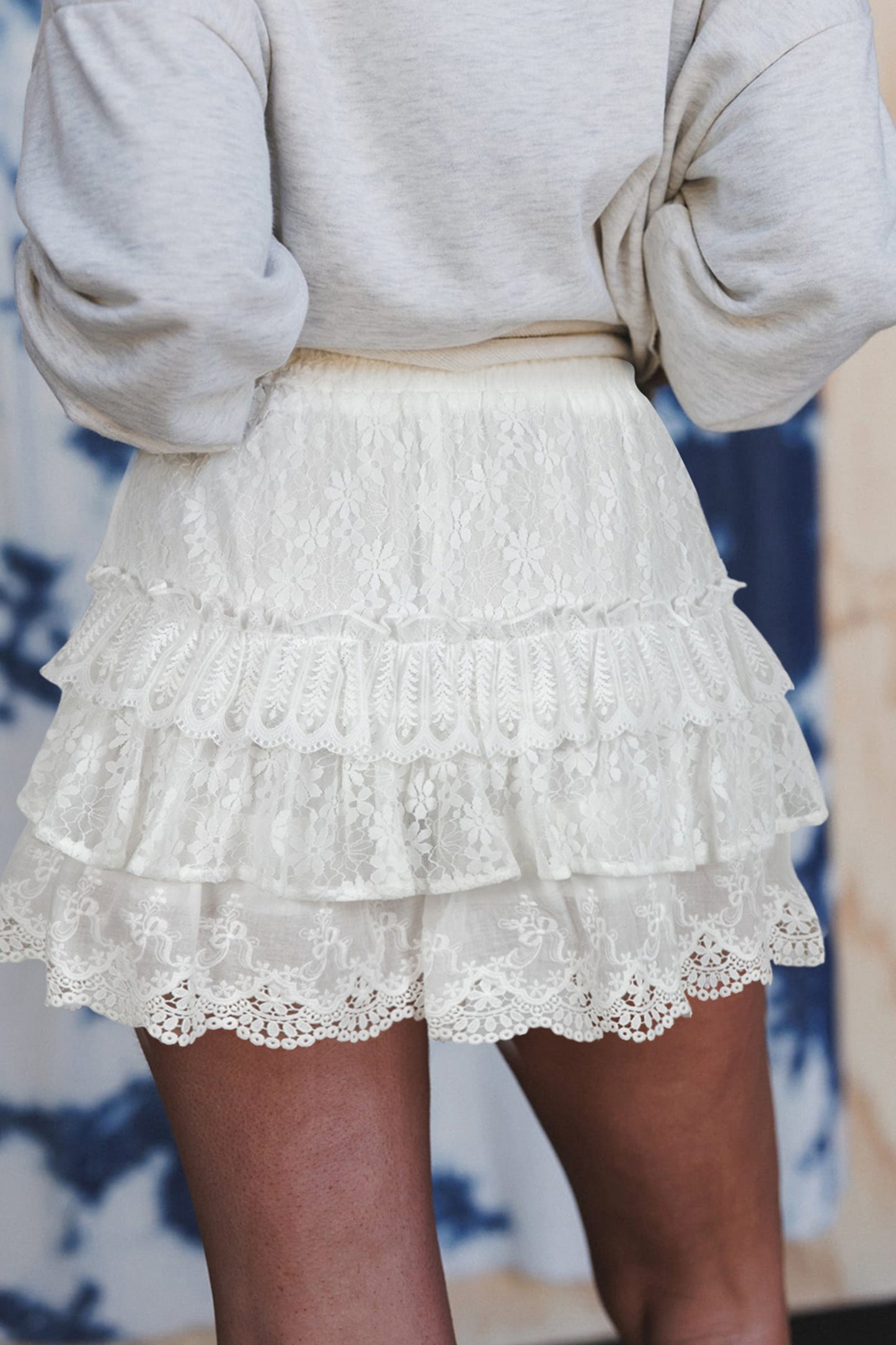 White Lace Ruffle Tiered Shorts