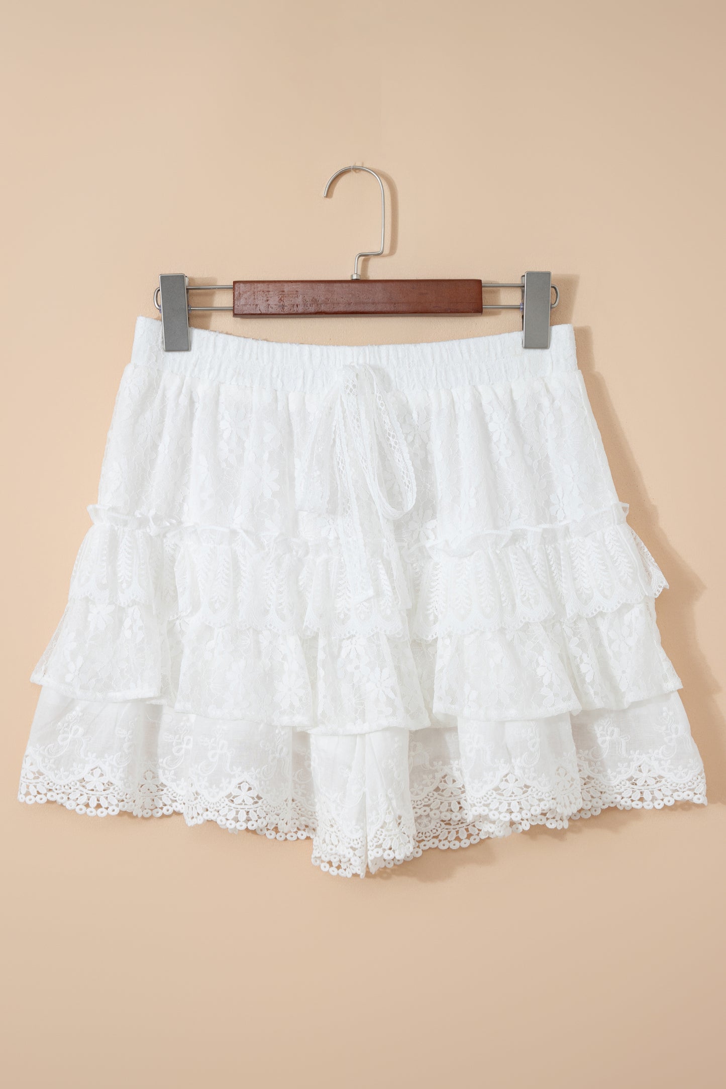 White Lace Ruffle Tiered Shorts