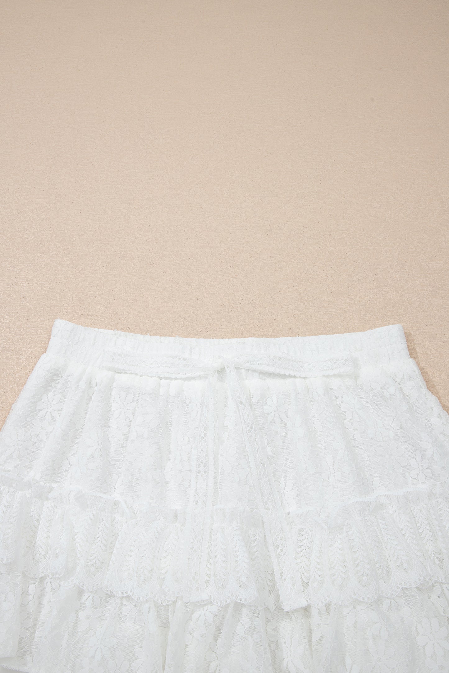 White Lace Ruffle Tiered Shorts