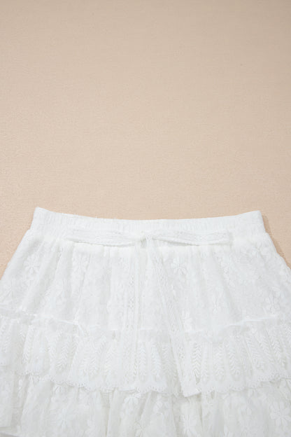 White Lace Ruffle Tiered Shorts